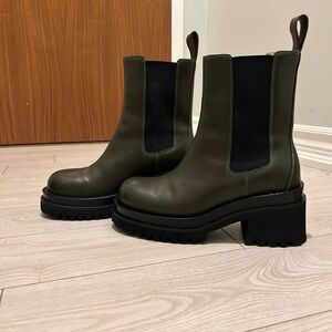 Green Leather Chunky Chelsea Boots